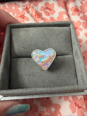 Heart-Shaped Opal Ring in Blue-Green